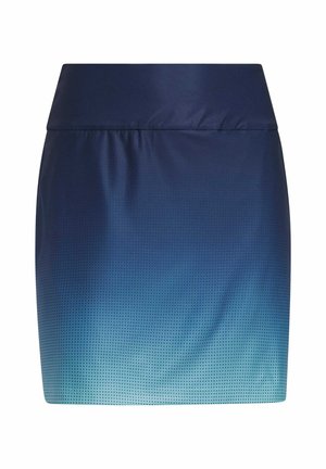 Gonna aderente blu navy con un design a gradiente che sfuma nel blu chiaro, caratterizzata da una texture liscia e un piccolo motivo perforato su tutta la superficie.