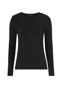 Sort langærmet t-shirt i blødt stof, med rund hals og en tætsiddende pasform, uden synlige mønstre eller udsmykninger.
