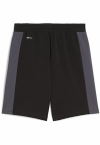 Pantaloni corti neri con pannelli laterali grigi, realizzati in tessuto traspirante. Presentano una vita elasticizzata e un'etichetta con il logo "DRYCELL".