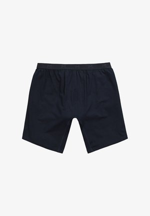 Navyblauwe katoenen boxershorts met een elastische tailleband, voorzien van een herhaald "M"-logo. Eenvoudig ontwerp, midden boven de dijen met gestikte naden.