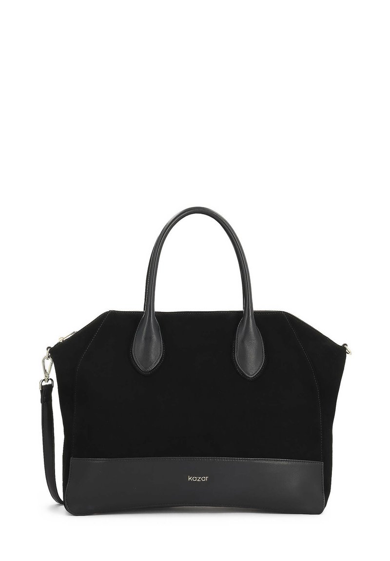 Fekete bőr és nubuk táska dupla fogantyúval és levehető pánttal. Simább aljrésszel és diszkrét logó részlettel rendelkezik.
