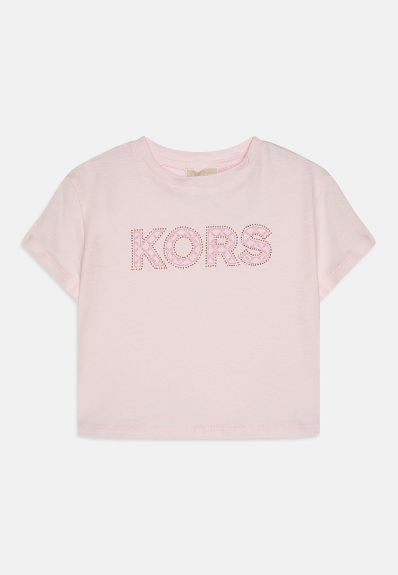 Ροζ κοντομάνικο μπλουζάκι από βαμβάκι με λογότυπο "KORS" σε στρας στο μπροστινό μέρος. Κλασικός σχεδιασμός με στρογγυλή λαιμόκοψη.
