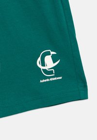 T-shirt en coton bleu sarcelle avec un logo blanc et le texte "Authentic Athleticwear" dans un design contrastant. Manches courtes, encolure ronde classique.