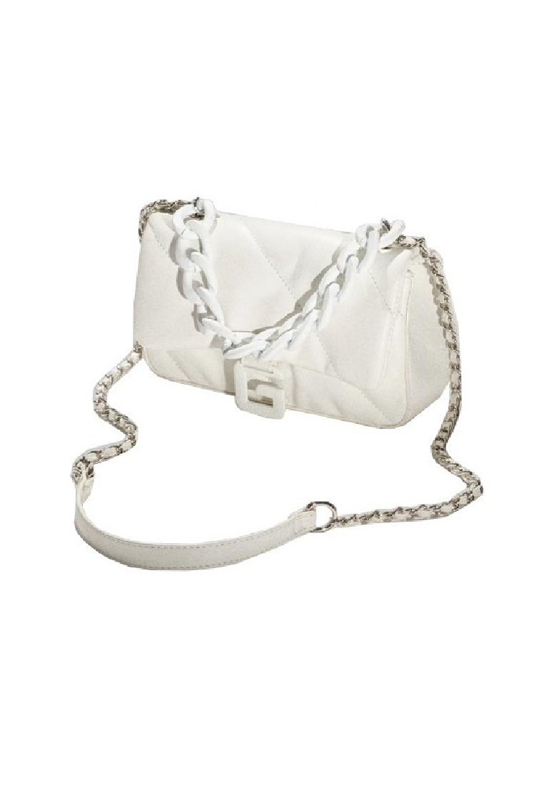 Mini Borsa Ciondolo Portachiavi Con Perle Finte E Nappe | Accessorio Auto/borsa In Oro Bianco