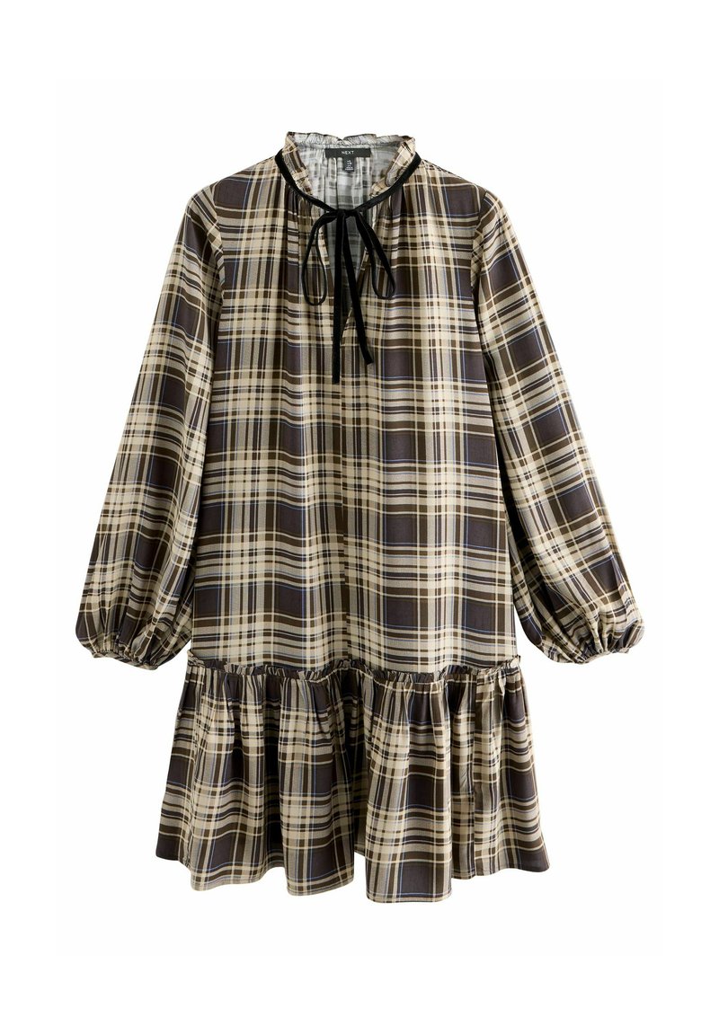 Next REGULAR FIT - TIE FRONT TIERED LONG SLEEVE - Dienas kleita - brown check