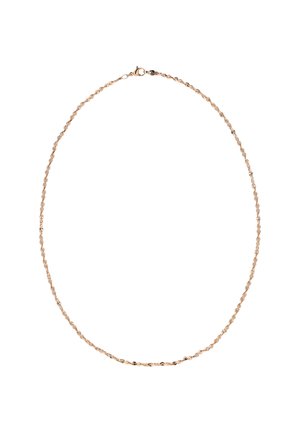 Kierteinen kultasävyinen metallinen ketjun kaulaketju, jossa on rapukoukkusuljin ja sileä pinta, featuring herkkä ja kevyt muotoilu.