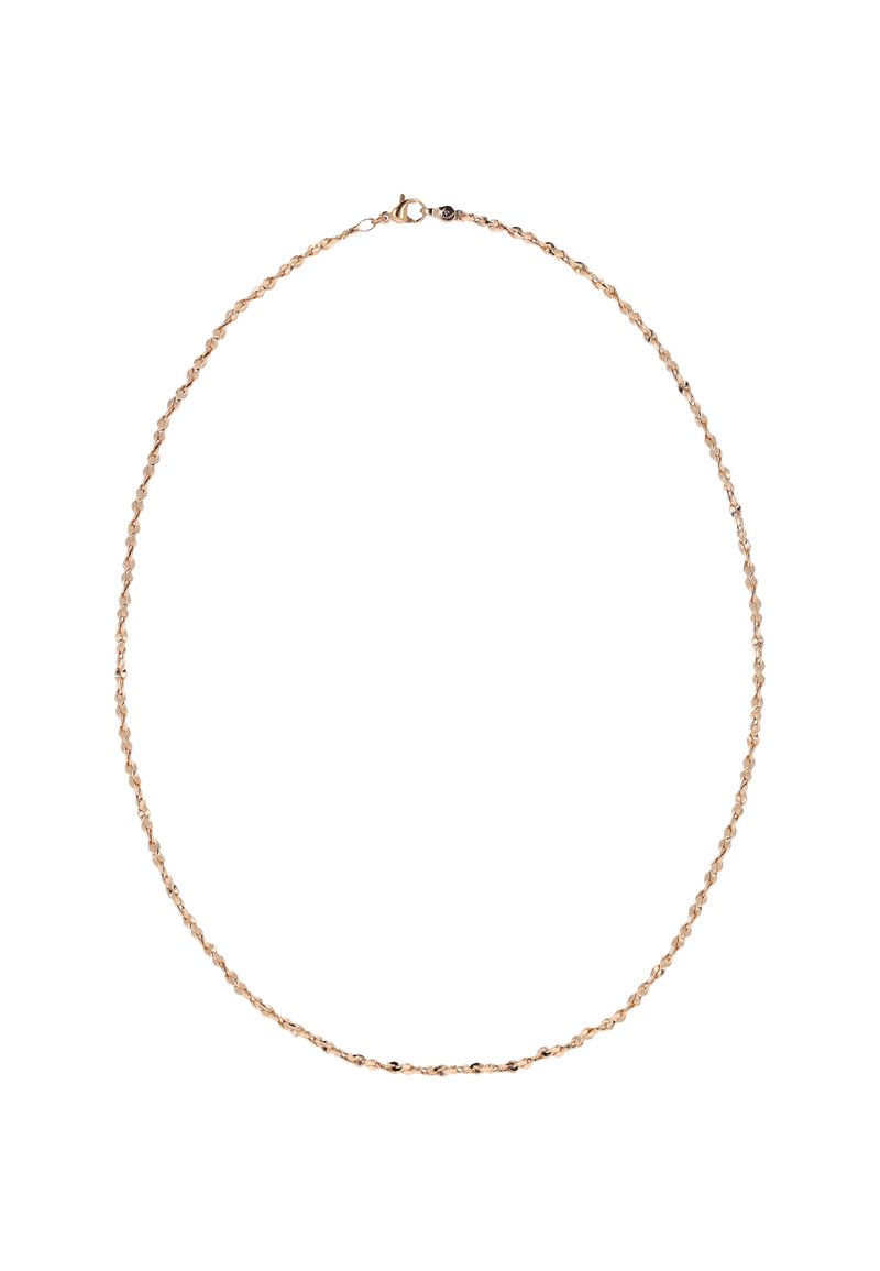 Csavarodott aranyszínű fém lánc nyaklánc, homárkapoccsal és sima felülettel, amely finom, könnyű kialakítással rendelkezik.