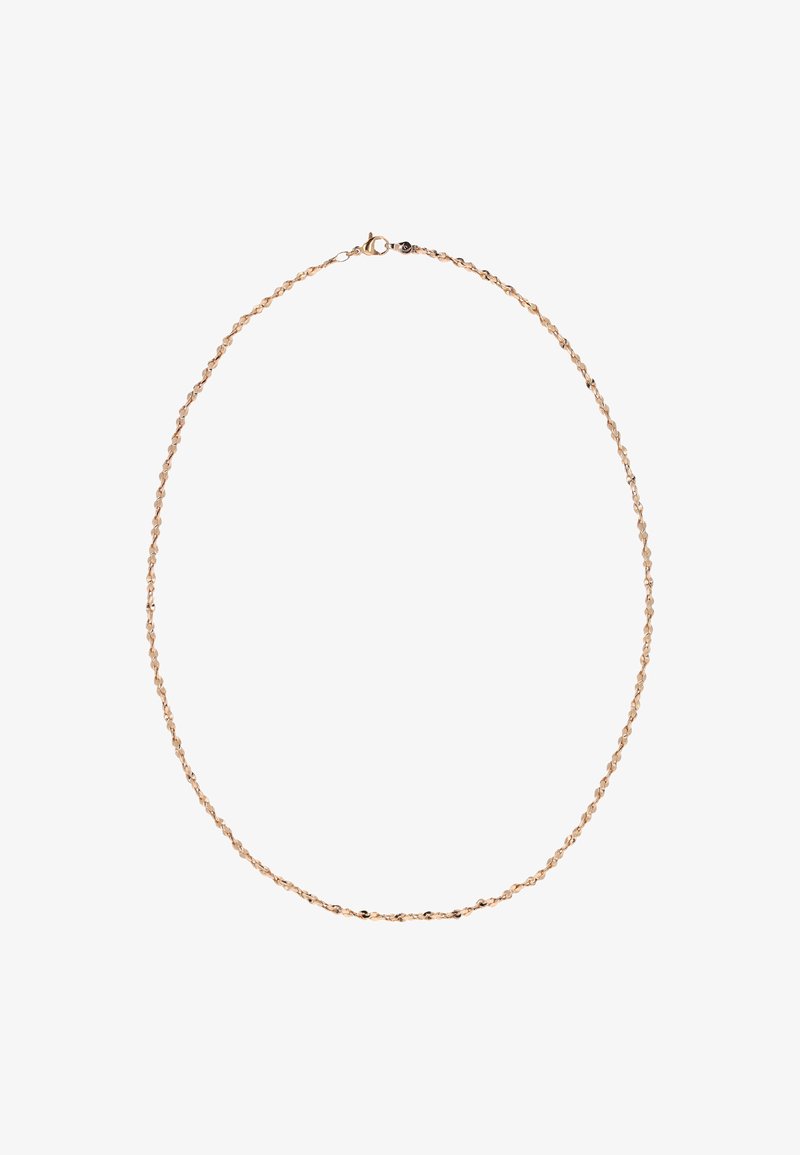 Csavarodott aranyszínű fém lánc nyaklánc, homárkapoccsal és sima felülettel, amely finom, könnyű kialakítással rendelkezik.