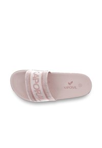 Infradito rosa con una soletta testurizzata e due larghe cinghie con il marchio "KAPORAL". Finitura liscia e design minimalista.
