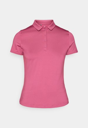 Chemise polo rose en tissu doux, dotée d'un col, d'une patte de boutonnage à six boutons et de manches courtes. Design simple et ajusté avec une finition soignée.