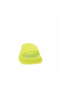 Sandalo slide giallo brillante con punta aperta, sopra texturizzato e suola flessibile. Caratterizzato da un design minimalista e costruzione leggera.