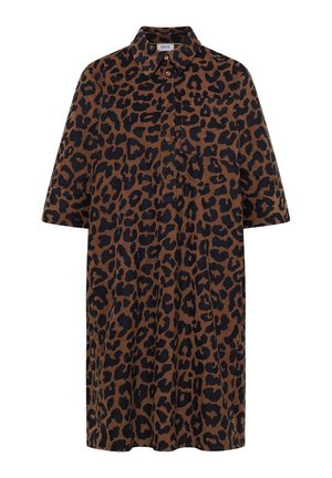 Cecil, KNEE-LENGTH CORDUROY DRESS WITH LEOPARD PRINT - Skjortekjole - creamy mocha