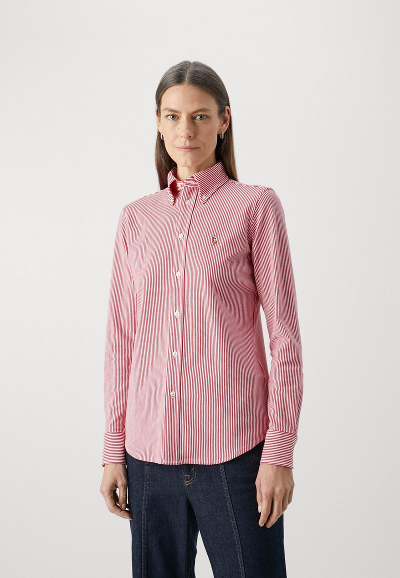 Polo Ralph Lauren LONG SLEEVE BUTTON FRONT  - Bluza z gumbi - bistro red/white