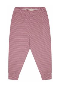Gestreepte roze en witte katoenen broek met een elastische tailleband en taps toelopende pijpen. Zachte textuur, geschikt voor casual draag.