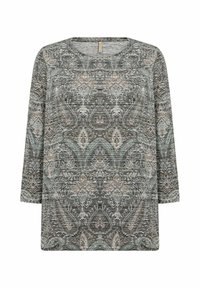 Haut à manches longues présentant un motif paisley multicolore. Fabriqué dans un tissu doux et texturé aux nuances de vert, marron et crème. Encolure ronde.