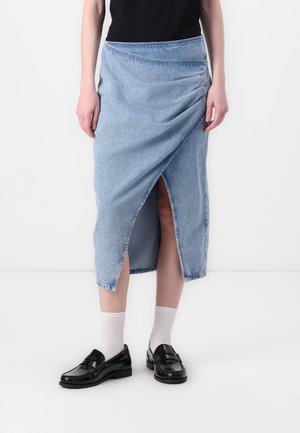 PLEATED SKIRT - Denim skirt - navy