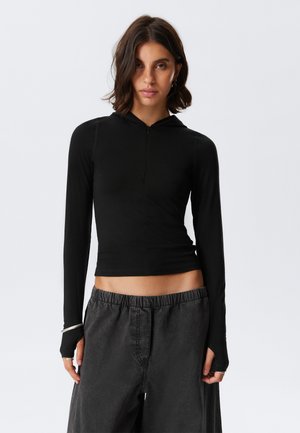 Weekday SINGLE HOODIE - Long sleeved top - black dark
