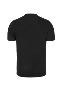 Black short-sleeve t-shirt made of soft cotton fabric. Features a crew neck and a straight hem, with a smooth texture and no visible graphics.