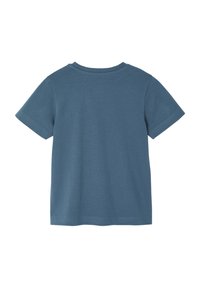 Blue cotton t-shirt with short sleeves, crew neck, and plain design. Soft texture with straight hem and minimal seams. Back view displayed.