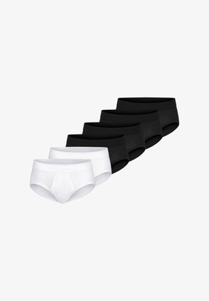 Sechs Paar gerippte Baumwollslips in Schwarz und Weiß mit nahtlosem Design und elastischem Bund für mehr Komfort.