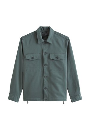 Groen jasje met knopen, lange mouwen, kraag, twee borstzakken met knopen en verstelbare trekkoorden aan de zoom.