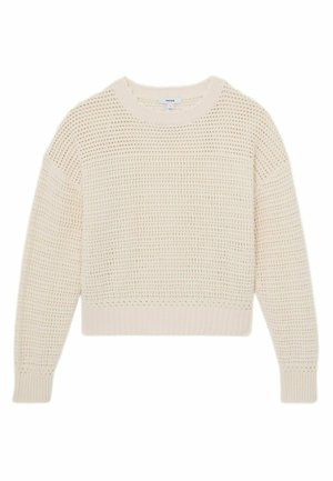 Maglione lavorato a maglia color crema con collo rotondo, maniche lunghe e motivo strutturato a trama aperta su tutta la superficie.
