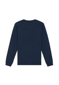 Sweat-shirt bleu marine en tissu mélangé en coton, avec un col rond, des manches longues et des poignets et un ourlet côtelés.