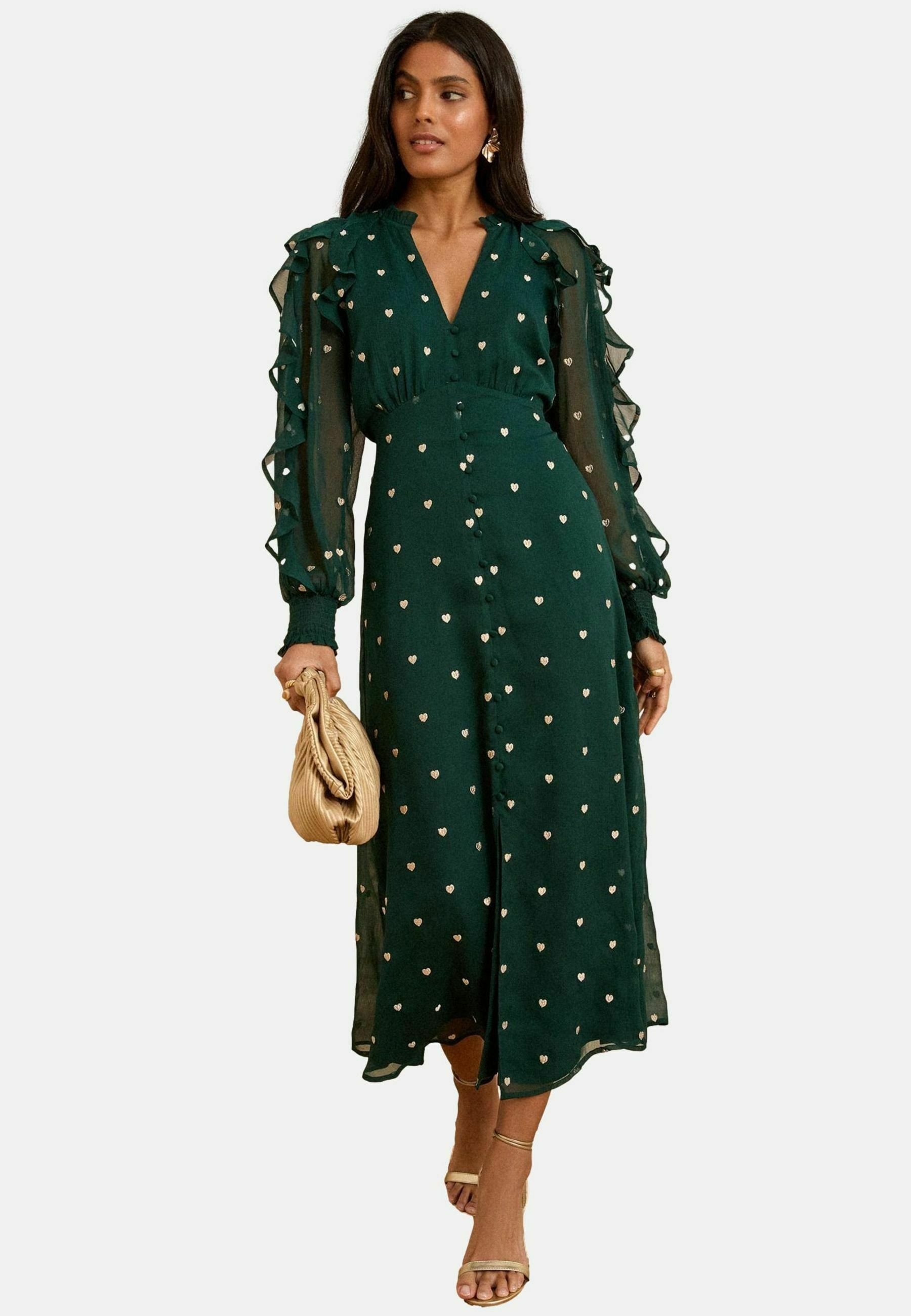 Love & Roses REGULAR FIT - EMBROIDERED RUFFLE MIDI - Maxi dress - green  heart/green - Zalando