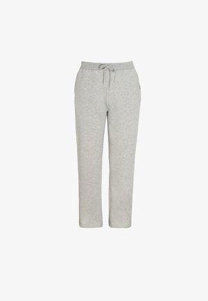 Graue Jogginghose aus weichem Stoff mit elastischem Bund und Kordelzug, geradem Bein und ohne sichtbare Muster oder Akzente.