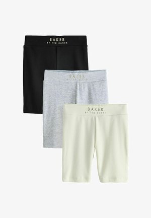 Három pár bordázott motoros nadrág fekete, világosszürke és törtfehér színekben, mindegyiken a "BAKER BY TED BAKER" logó található a derékrészen.