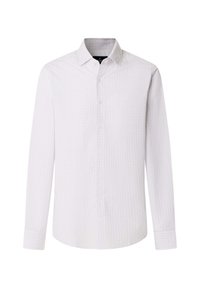 Witte blouse met lange mouwen en een subtiel ruitpatroon, met een button-down kraag en een sluiting met knopen aan de voorkant. Gemaakt van een lichtgewicht stof.