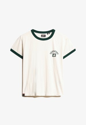 Superdry & Co ATHLETIC ESSENTIALS RINGER - T-shirt imprimé - turtledove cream slub