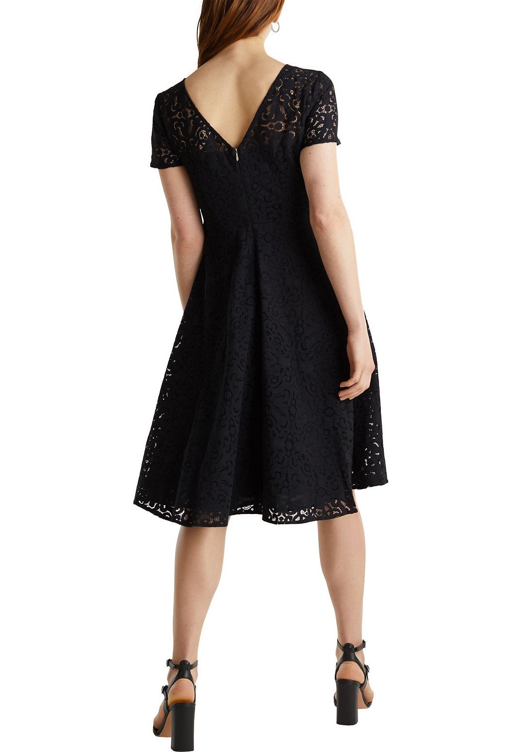 Esprit Collection SPITZEN-KLEID MIT SCHWINGENDEM ROCK -  Cocktailkleid/festliches Kleid - black/schwarz - Zalando.de