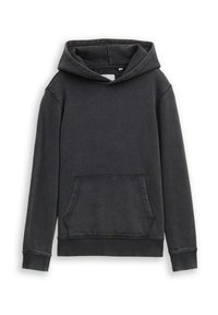 Hoodie van donkergrijze katoenmix, met een kangoeroezak, ribgebreide boorden en zoom, met een relaxed fit en een zachte textuur.