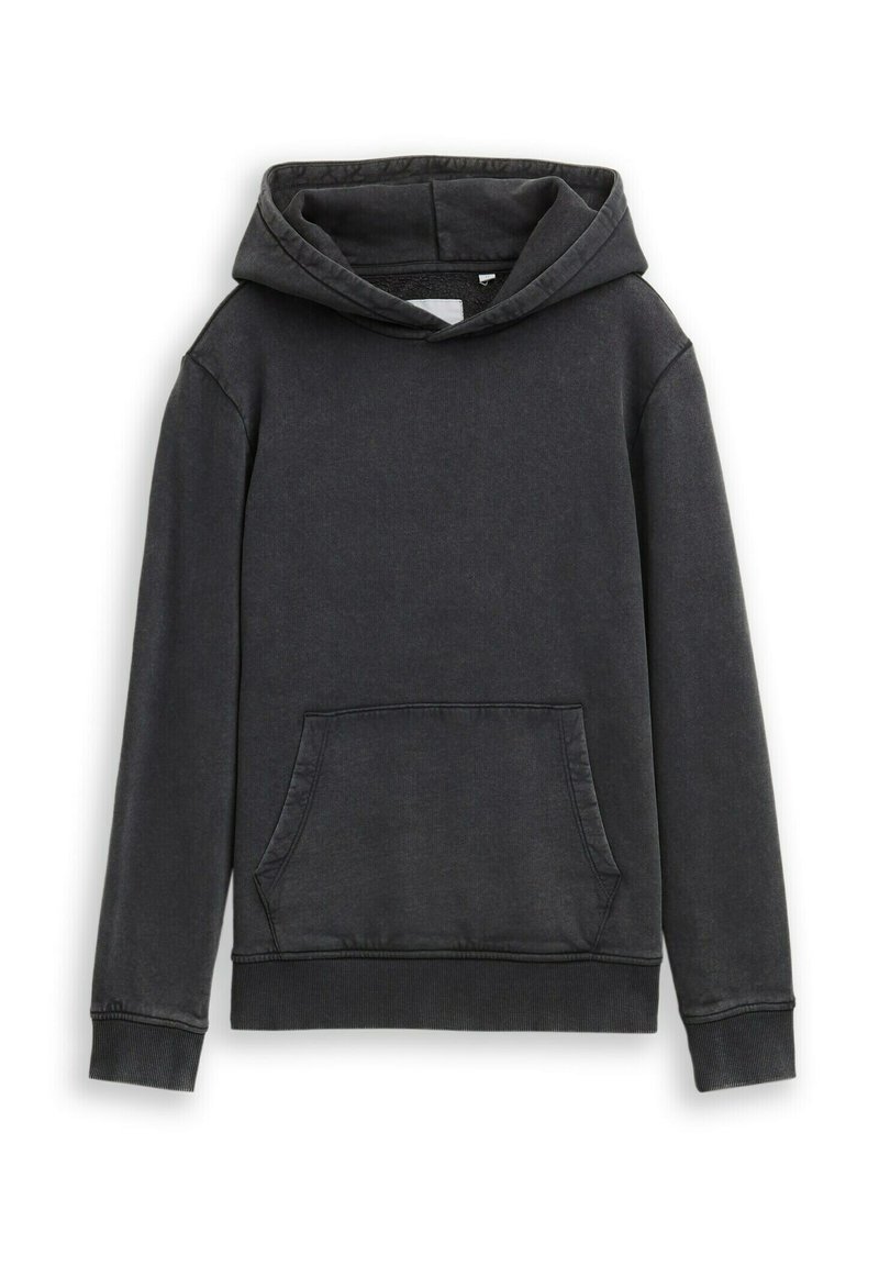 Hoodie van donkergrijze katoenmix, met een kangoeroezak, ribgebreide boorden en zoom, met een relaxed fit en een zachte textuur.