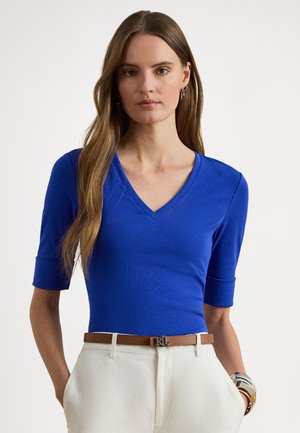 STRETCH COTTON ELBOW-SLEEVE V-NECK TEE - Základné tričko - cruise royal