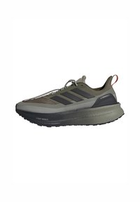 Shoes with a lightweight olive green mesh upper, black accents, textured gray midsole, and a black outsole featuring "Light Boost" branding.