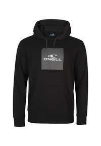 Felpa nera con cappuccio realizzata in tessuto morbido. Presenta una tasca frontale, polsini a costine e un grande logo O'Neill su una toppa grigia.