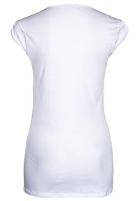 Biała bawełniana koszulka z krótkim rękawem, okrągłym dekoltem i dopasowanym krojem. Gładka faktura i prosty design bez wzorów czy akcentów.