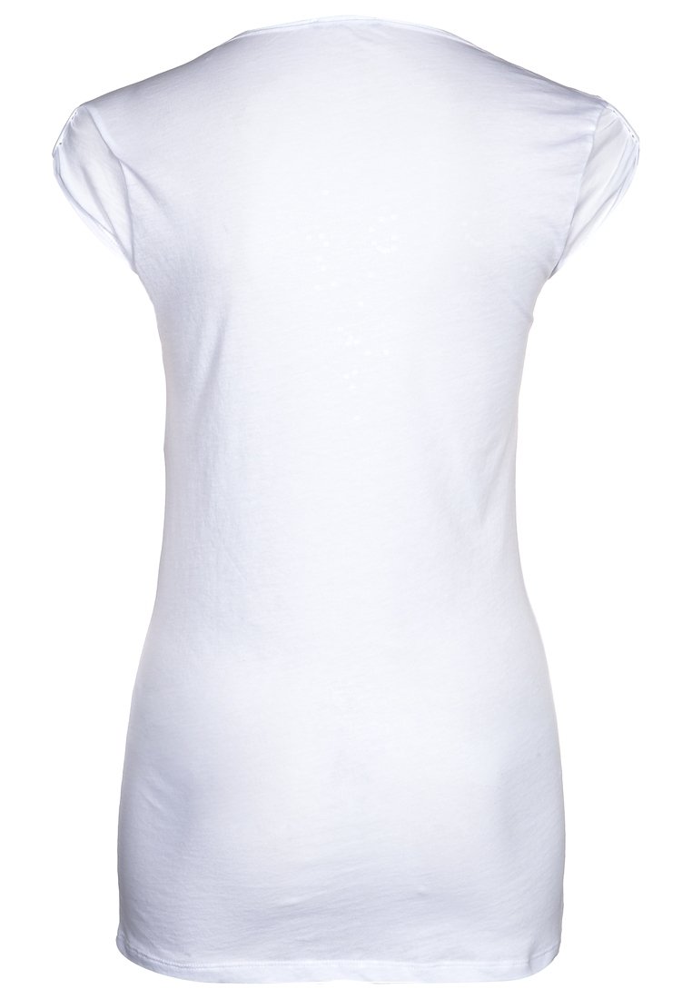 Biała bawełniana koszulka z krótkim rękawem, okrągłym dekoltem i dopasowanym krojem. Gładka faktura i prosty design bez wzorów czy akcentów.