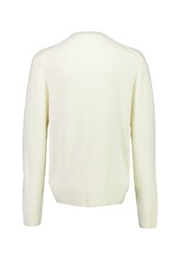 Ribbade stickade tröja i off-white, med långa ärmar och rund halsringning. Slät textur med en avslappnad passform och inga synliga knäppningar.