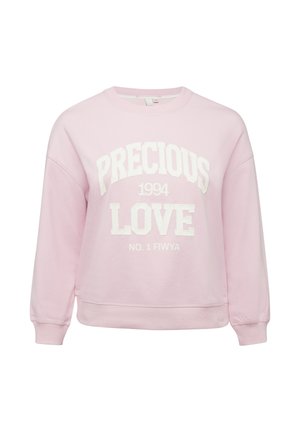 Hellrosa langärmliges Sweatshirt mit weißem Text auf der Vorderseite: "PRECIOUS 1994 LOVE NO. 1 FIWYA".