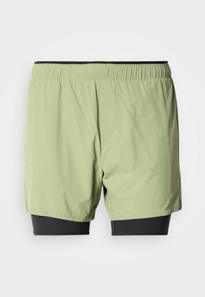 Lysegrønne shorts med et svart indre fôr, med elastisk midjebånd, glatt tekstur og minimal sømdetalj.