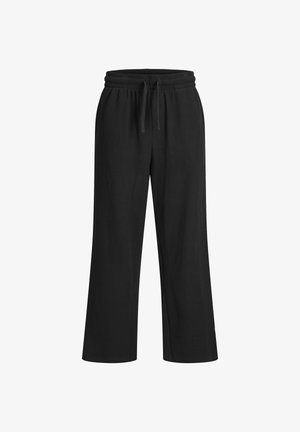 Mustad ribades laiade jalad elastse vöökoha ja reguleeritava nööriga. Pehme tekstuur ja mugav lõige, mis sobib igapäevaseks kandmiseks.