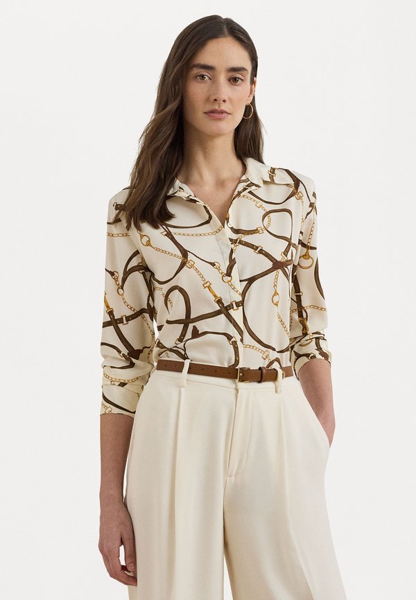 CLASSIC FIT BELTING PRINT CREPE SHIRT - Button-down blouse - cream