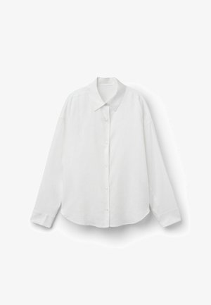 Chemise blanche à manches longues avec un col classique, patte de boutonnage devant et coupe décontractée. Fabriquée en tissu léger avec une texture lisse.