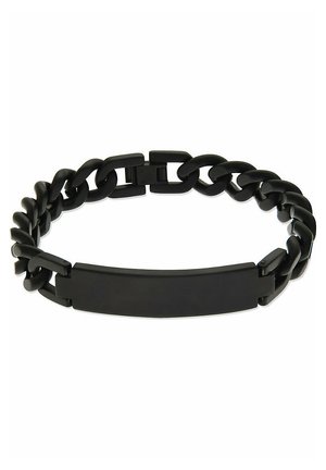 Black chain bracelet with a smooth, rectangular center plate, featuring interlocking links and a secure clasp design. Matte finish throughout.