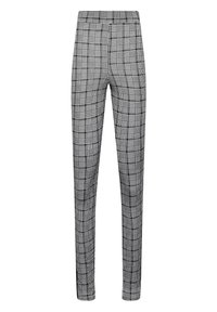 Grå och svart rutiga byxor med slim fit, med en mjuk textur och ett elastiskt midjeband för komfort.