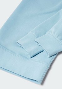 Felpa azzurra chiara caratterizzata da una texture liscia, polsini a costine e un design pulito con dettagli di cucitura.