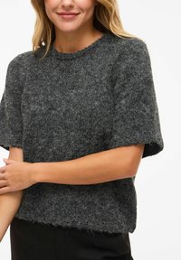 VILA VIMARLEY KURZARMELIGER - Lihtne T-särk - dark grey melange